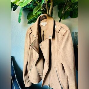 LOFT Faux Suede Rich camel Moto Jacket size L